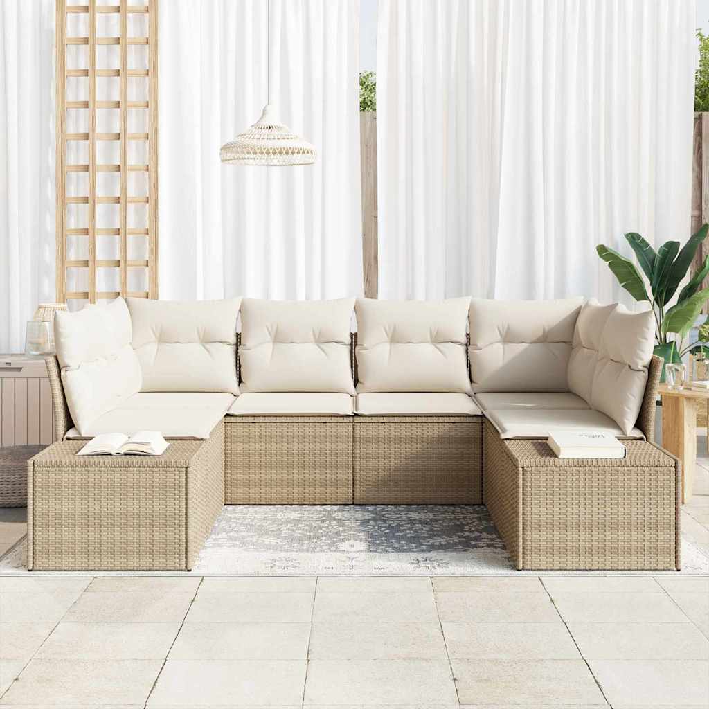 Havesofa Sæt med opbevaring 6 pcs Beige og creme Poly rattan