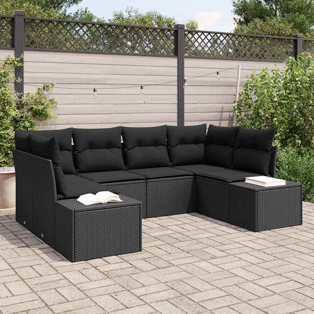 Havesofa Sæt med opbevaring 6 pcs Sort Poly rattan