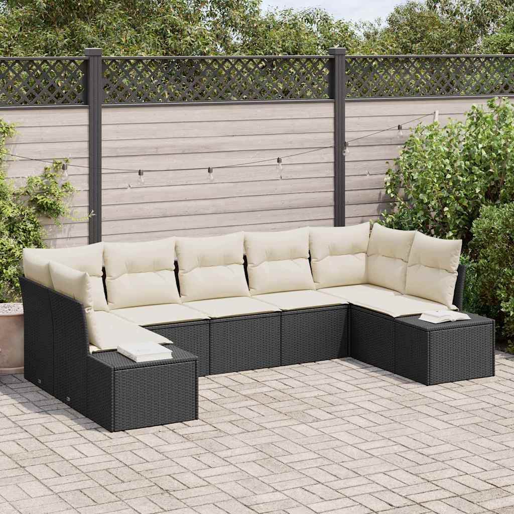 Havesofa Sæt med opbevaring 7 pcs Sort og Cream Poly rattan
