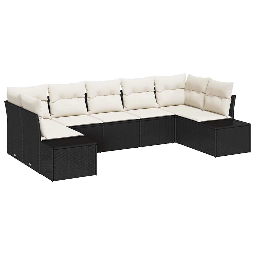 Havesofa Sæt med opbevaring 7 pcs Sort og Cream Poly rattan