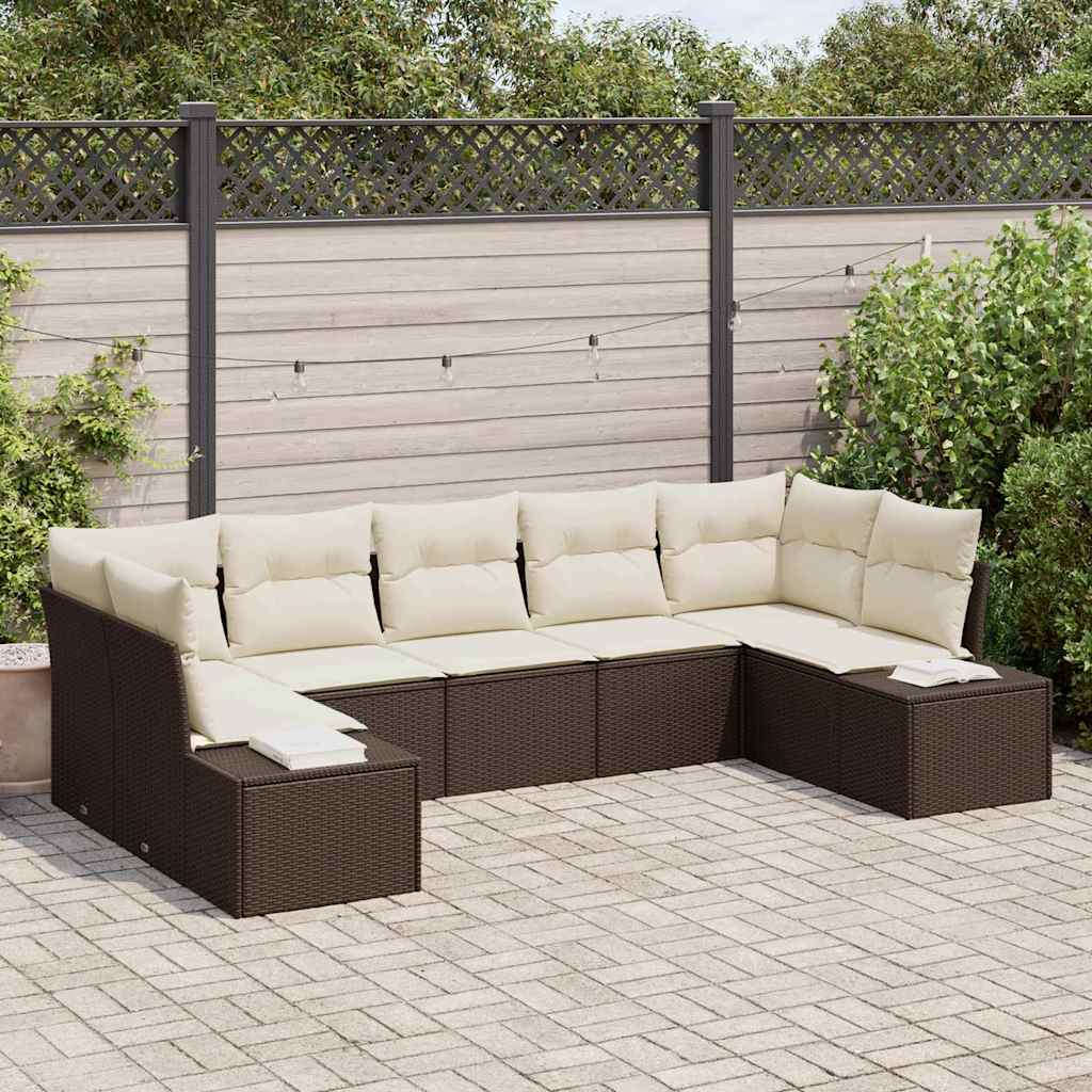Havesofa Sæt med opbevaring 7 pcs Brun og Creme Poly rattan