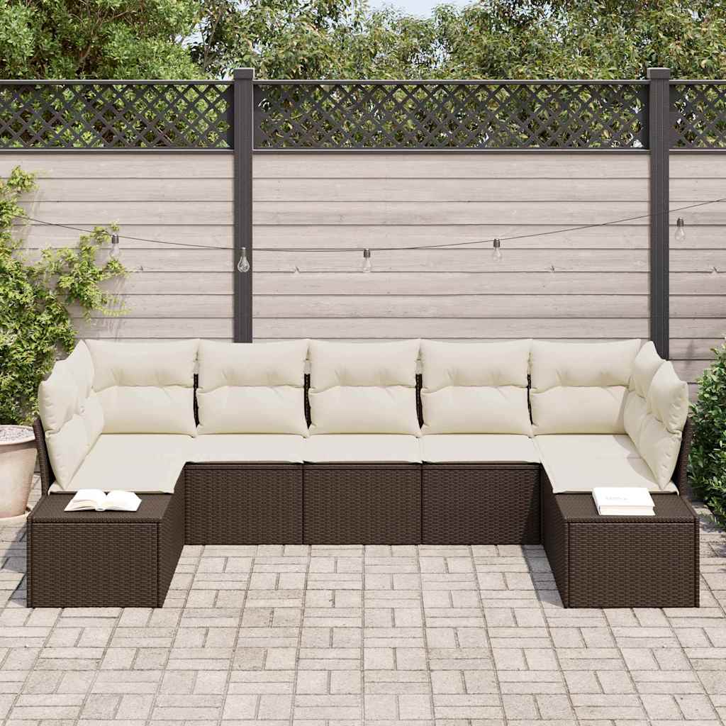 Havesofa Sæt med opbevaring 7 pcs Brun og Creme Poly rattan