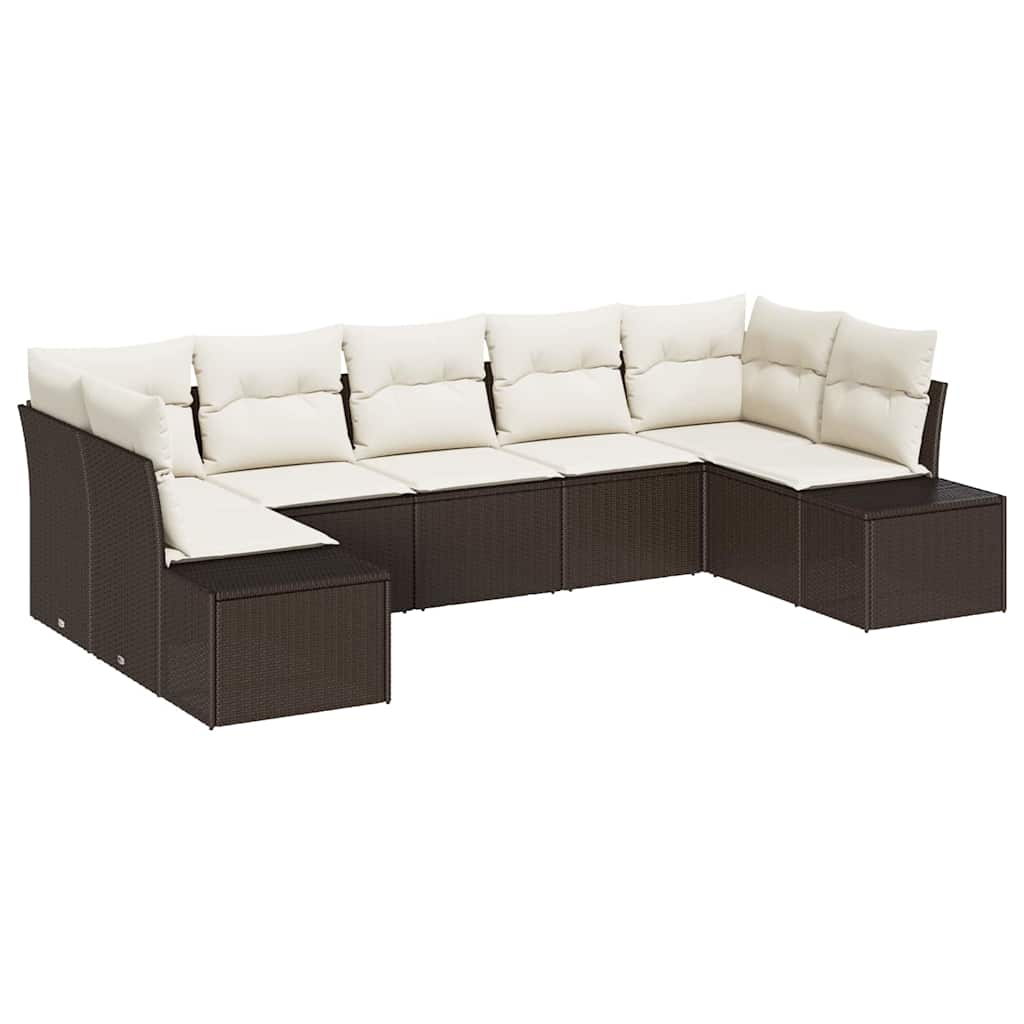 Havesofa Sæt med opbevaring 7 pcs Brun og Creme Poly rattan