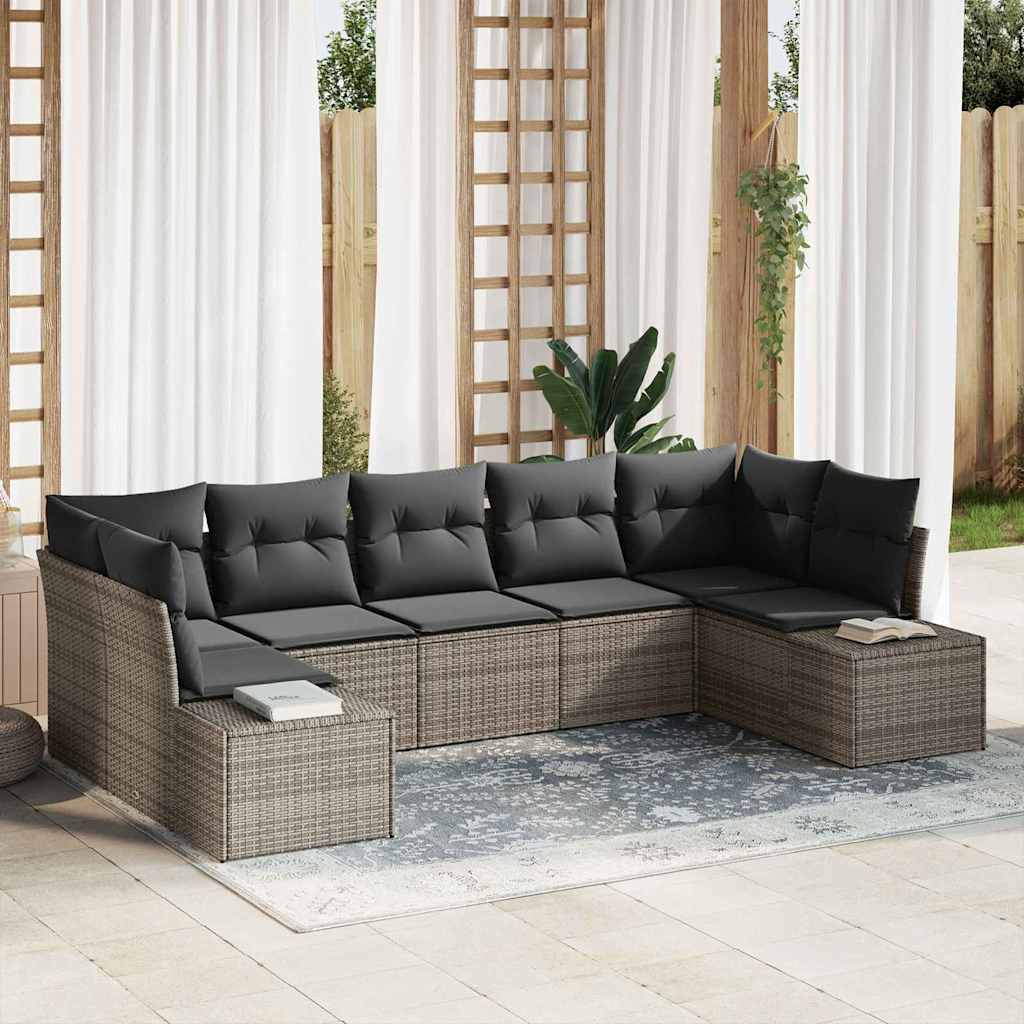 Havesofa Sæt med opbevaring 7 pcs Grå Poly rattan