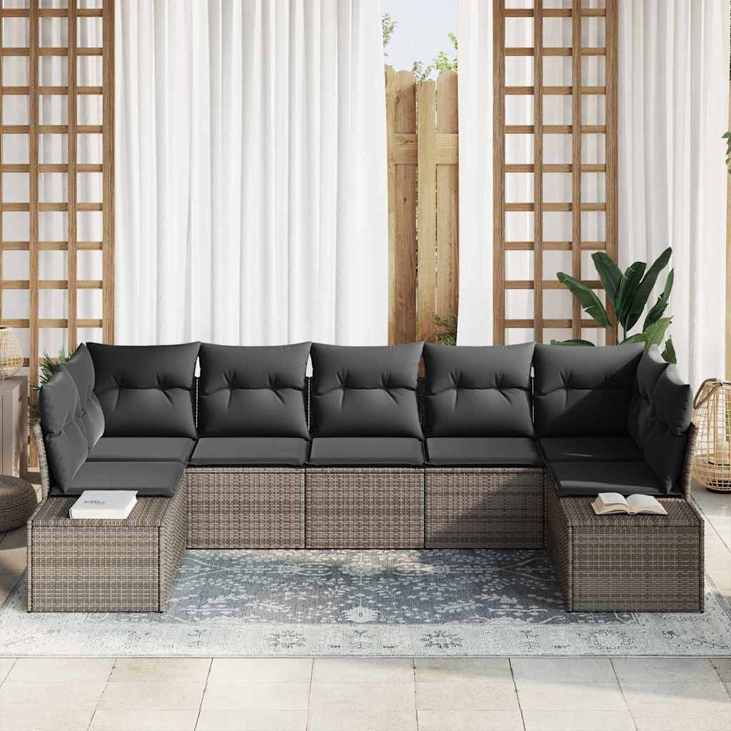 Havesofa Sæt med opbevaring 7 pcs Grå Poly rattan