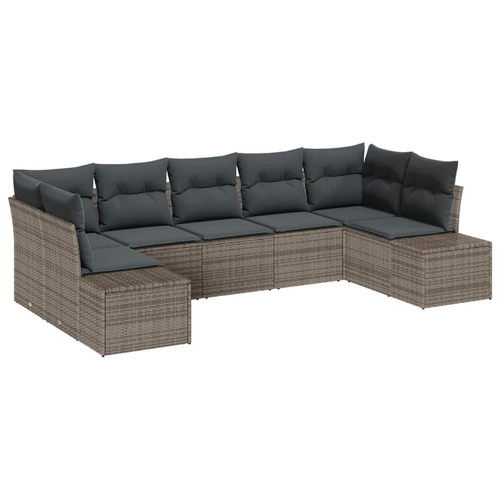 Havesofa Sæt med opbevaring 7 pcs Grå Poly rattan