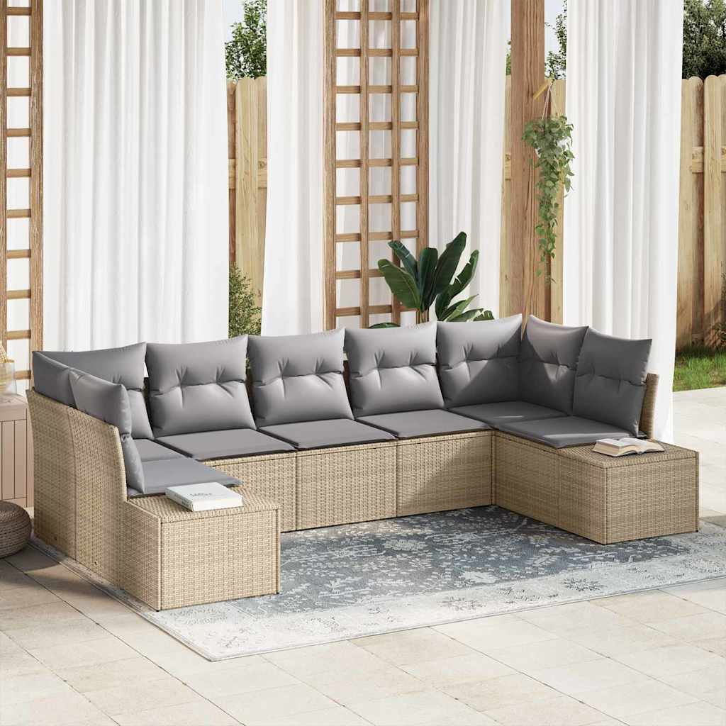 Havesofa Sæt med opbevaring 7 pcs Beige og lys grå Poly rattan