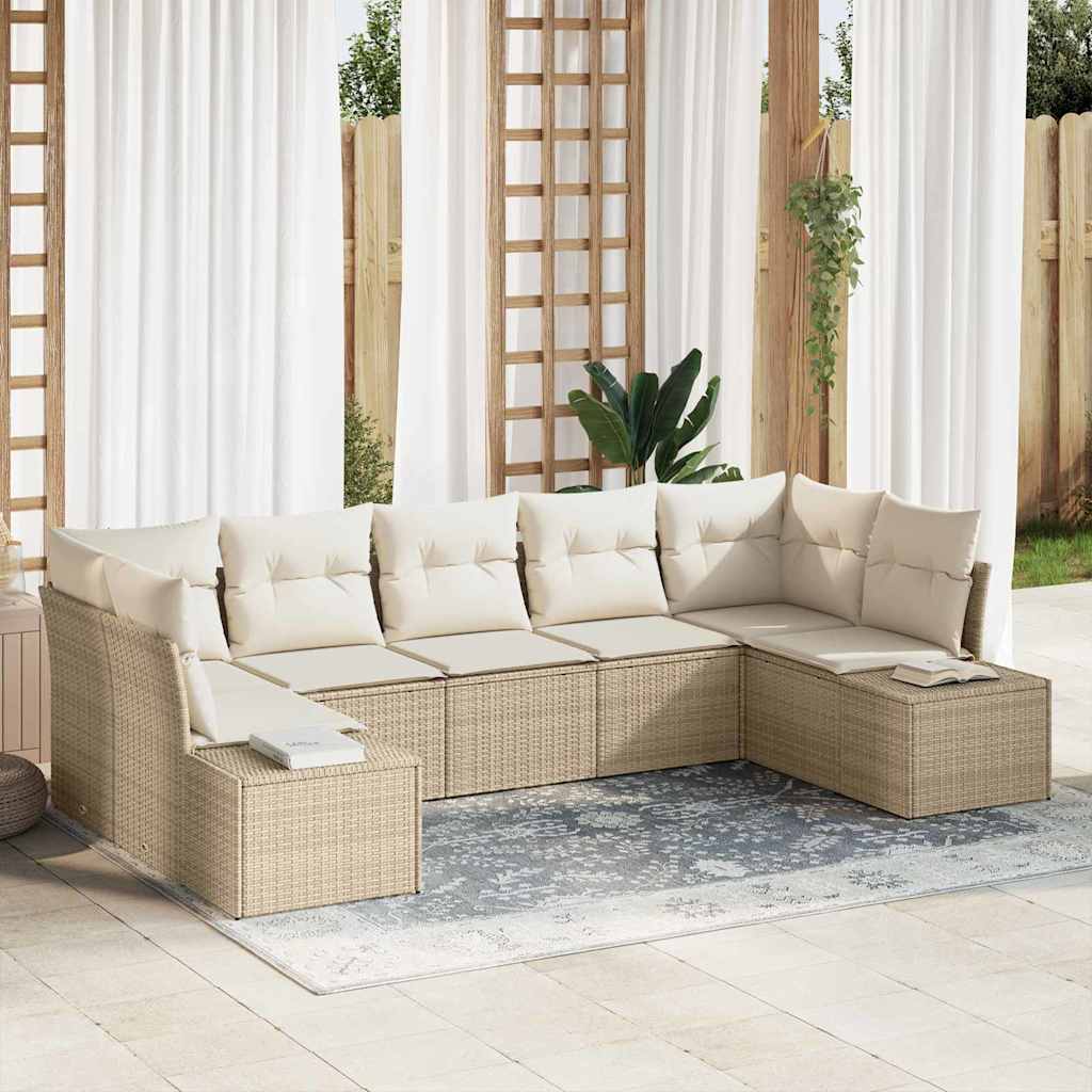 Havesofa Sæt med opbevaring 7 pcs Beige og creme Poly rattan