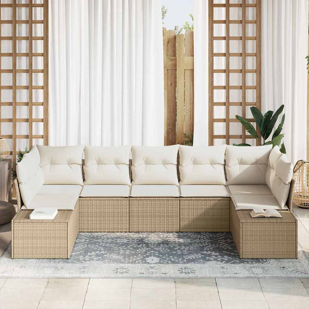 Havesofa Sæt med opbevaring 7 pcs Beige og creme Poly rattan
