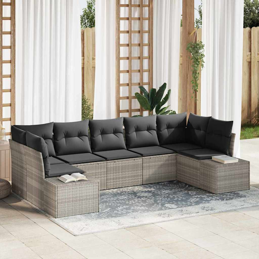 Havesofa Sæt med opbevaring 7 pcs Lysegrå Poly rattan