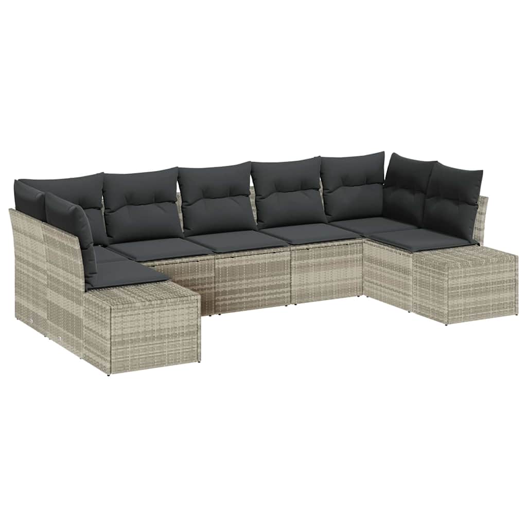Havesofa Sæt med opbevaring 7 pcs Lysegrå Poly rattan