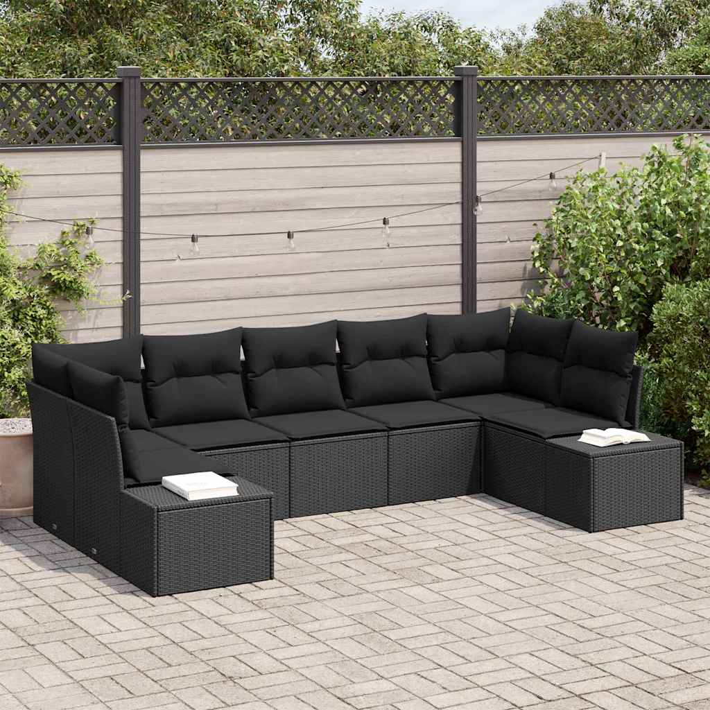Havesofa Sæt med opbevaring 7 pcs Sort Poly rattan