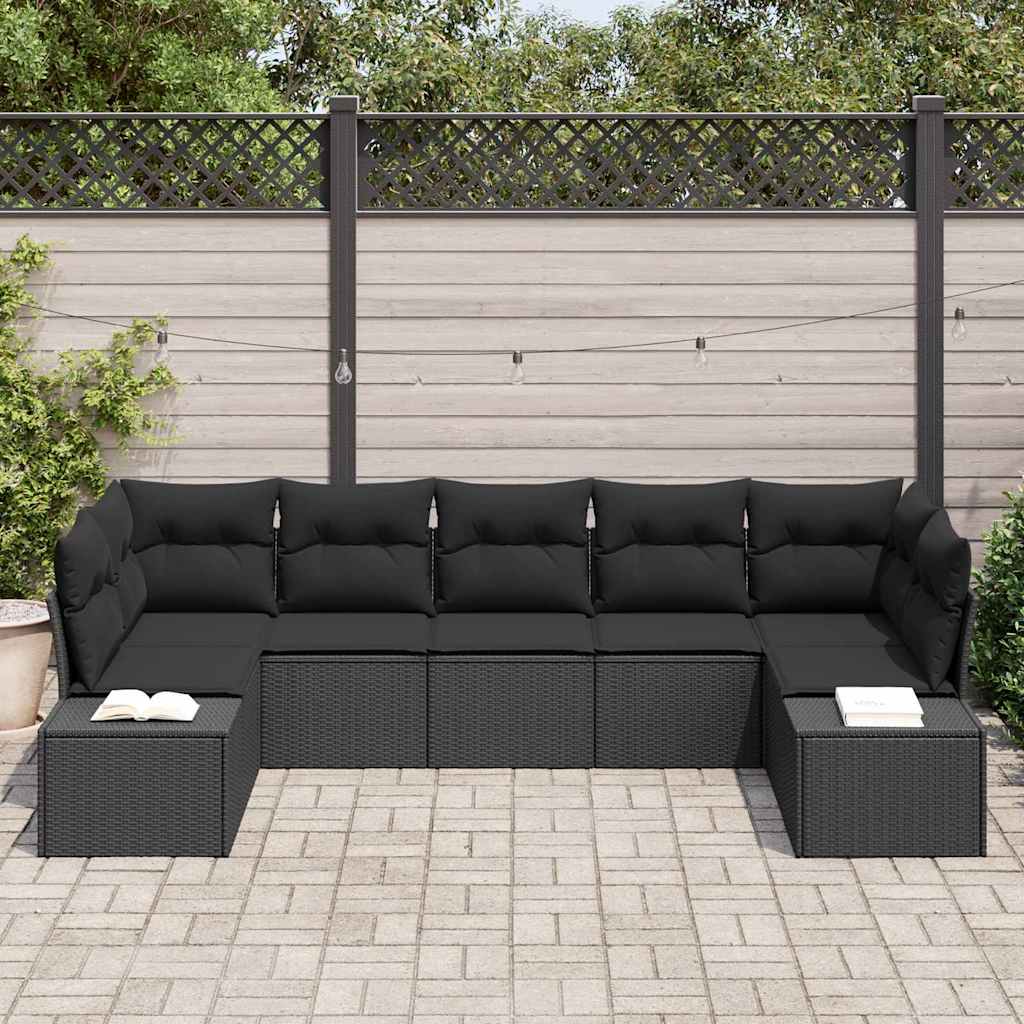 Havesofa Sæt med opbevaring 7 pcs Sort Poly rattan
