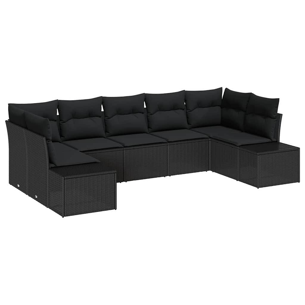 Havesofa Sæt med opbevaring 7 pcs Sort Poly rattan