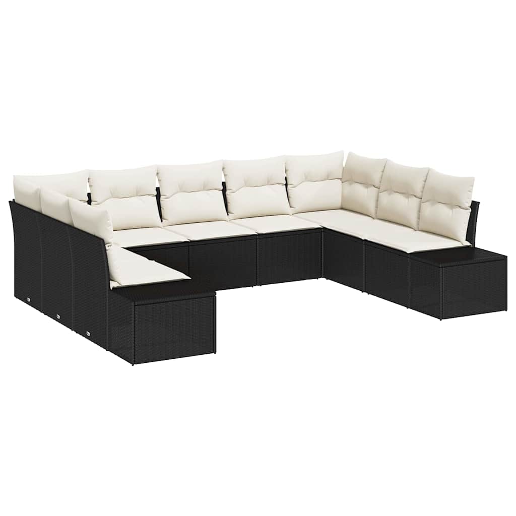 Havesofa Sæt med pude 9 pcs Sort og Cream Polyrattan