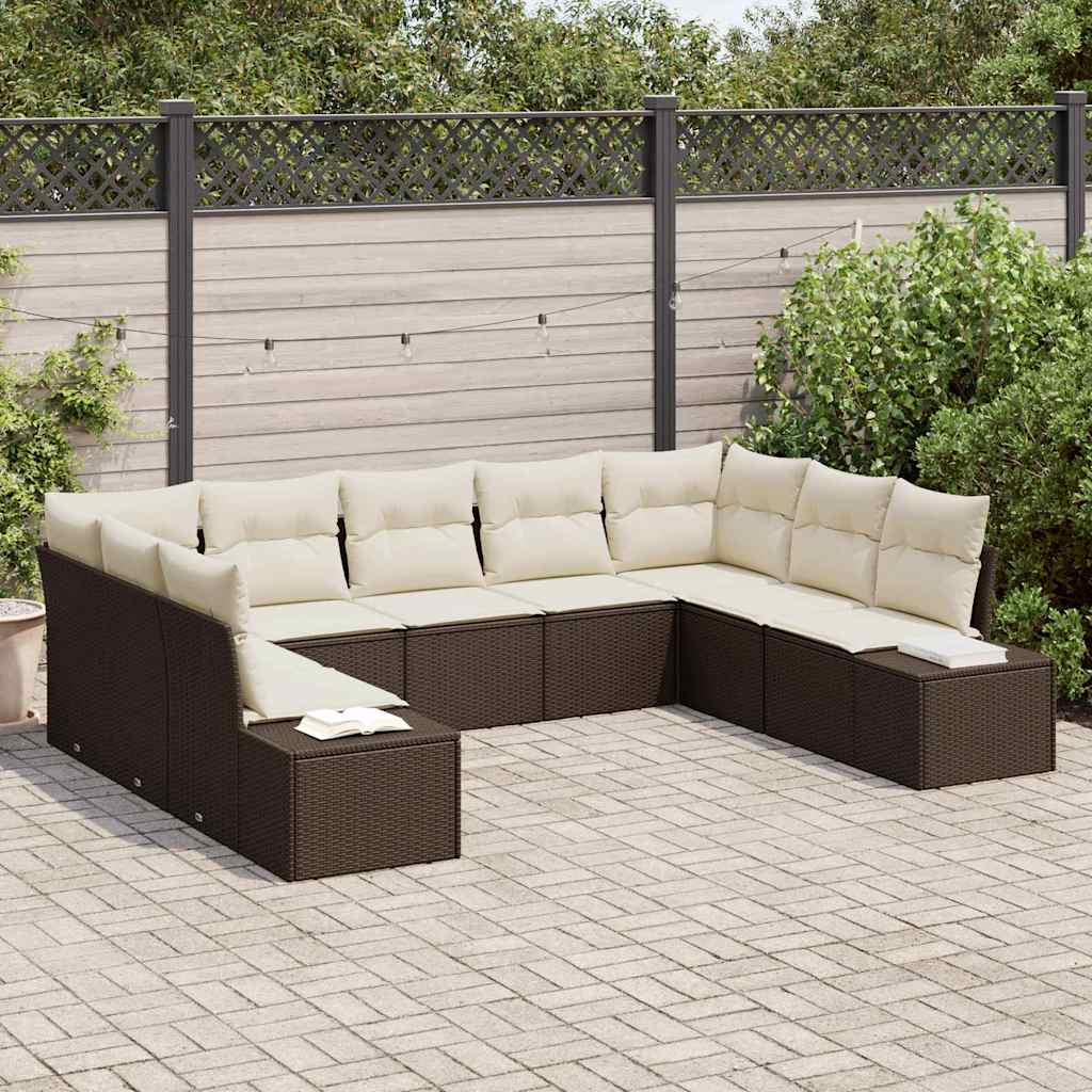 Havesofa Sæt 9 stk. 8-Antal sæder Brun og Creme Polyrattan