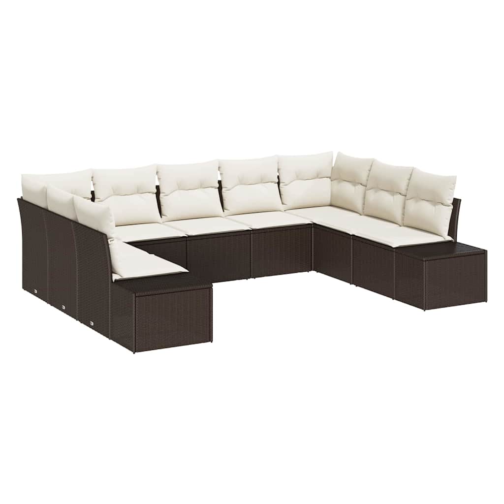 Havesofa Sæt 9 stk. 8-Antal sæder Brun og Creme Polyrattan