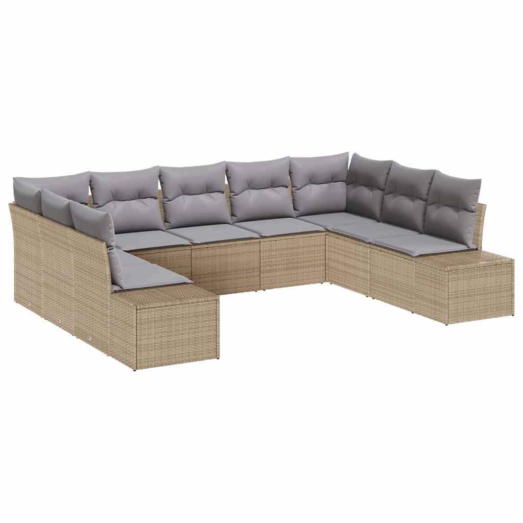 Havesofa Sæt 9 stk. 8-Antal sæder Beige og lys grå Polyrattan