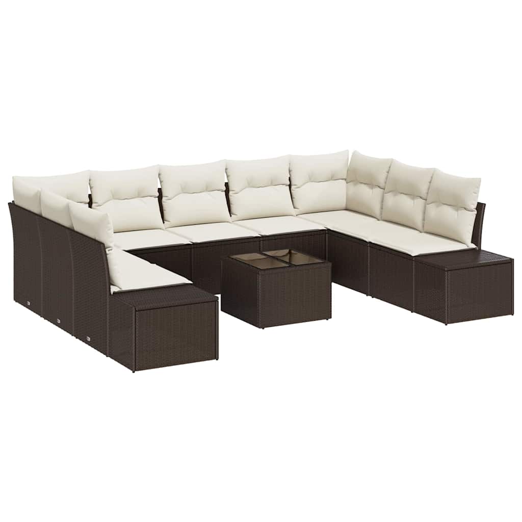 Havesofa Sæt med pude 9 pcs Brun og Creme Polyrattan