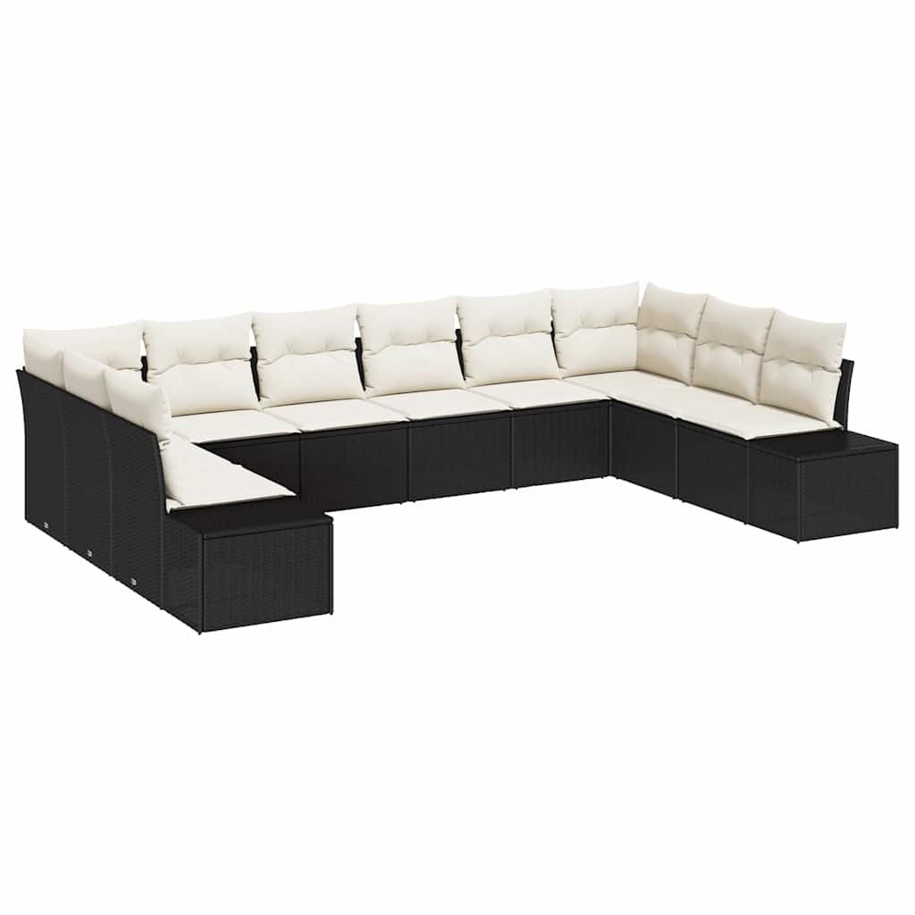 Havesofa Sæt 10 stk. 9-Antal sæder Sort og Cream Polyrattan