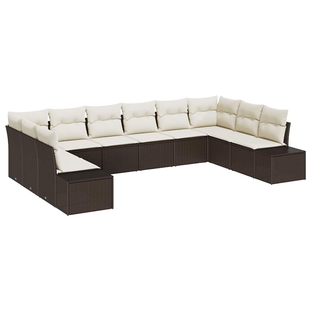 Havesofa Sæt med pude 10 pcs Brun og Creme Polyrattan