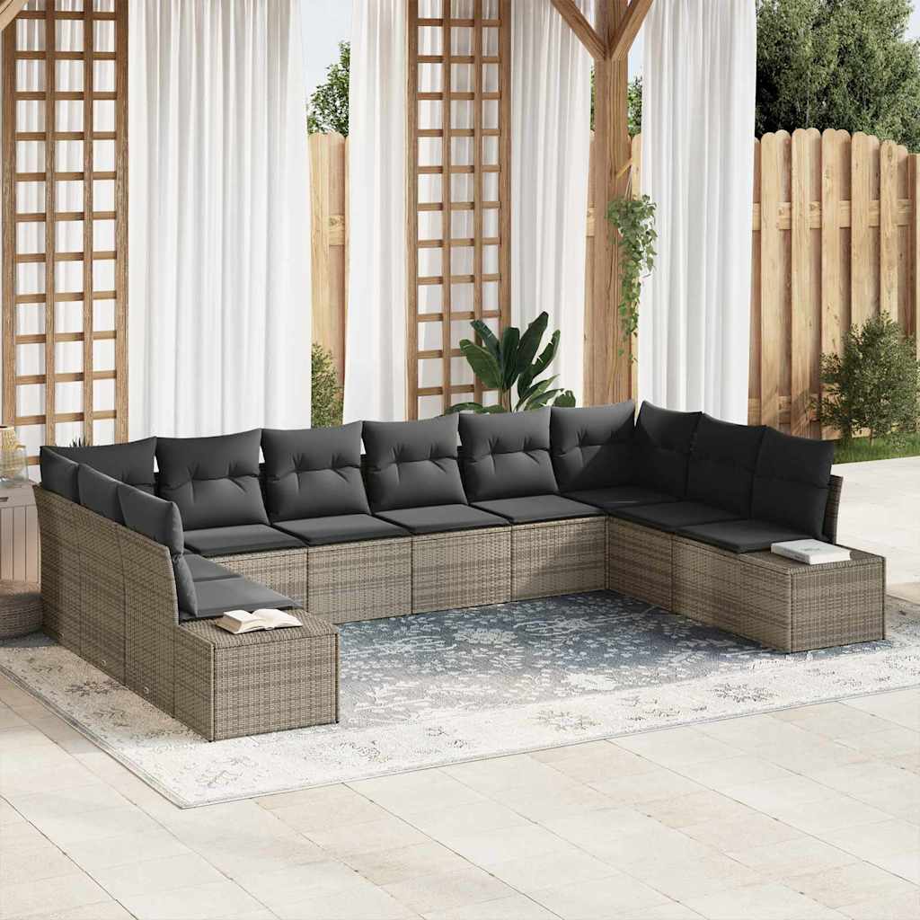 Havesofa Sæt med pude 10 pcs Grå Polyrattan