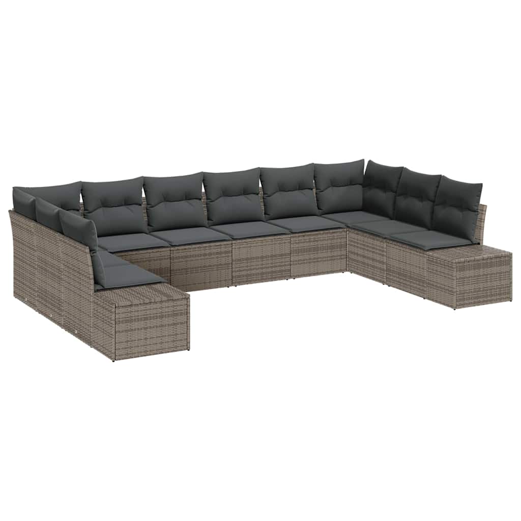 Havesofa Sæt med pude 10 pcs Grå Polyrattan