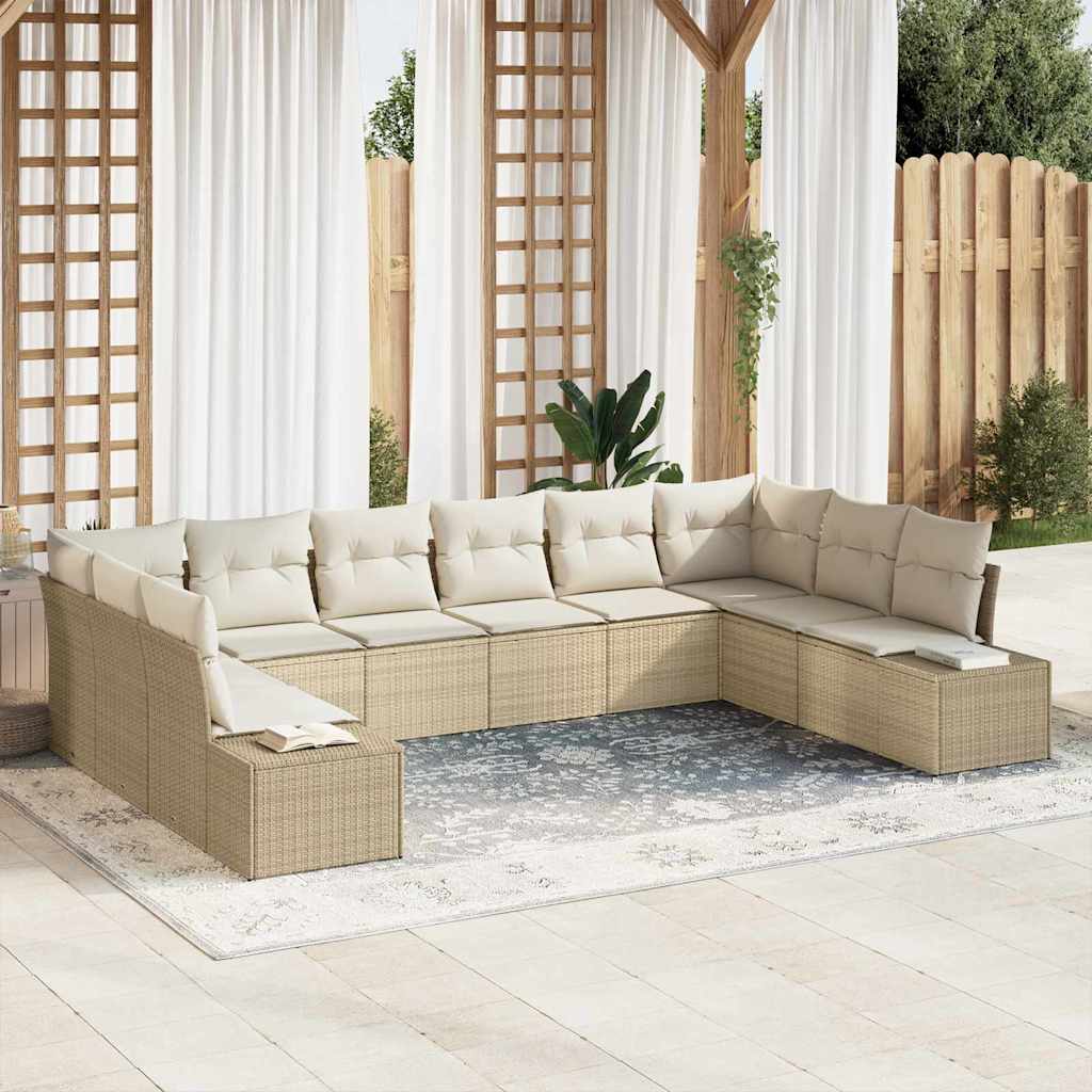 Havesofa Sæt med pude 10 pcs Beige og creme Polyrattan