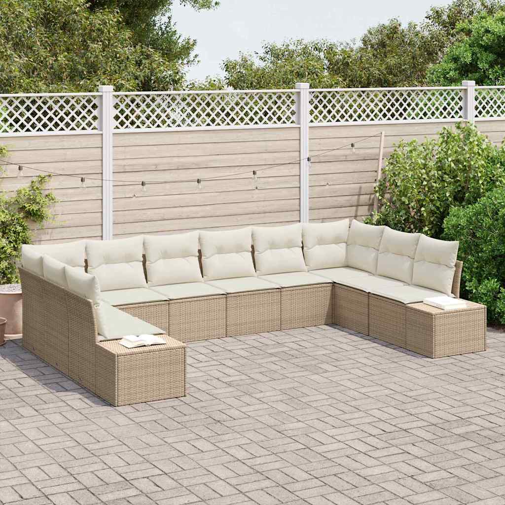 Havesofa Sæt med pude 10 pcs Beige og creme Polyrattan