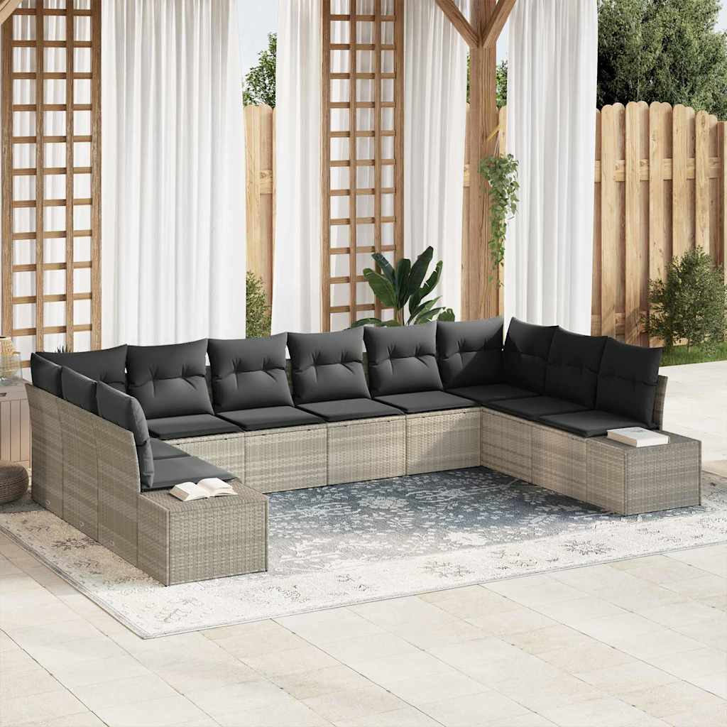 Havesofa Sæt med pude 10 pcs Lysegrå Polyrattan