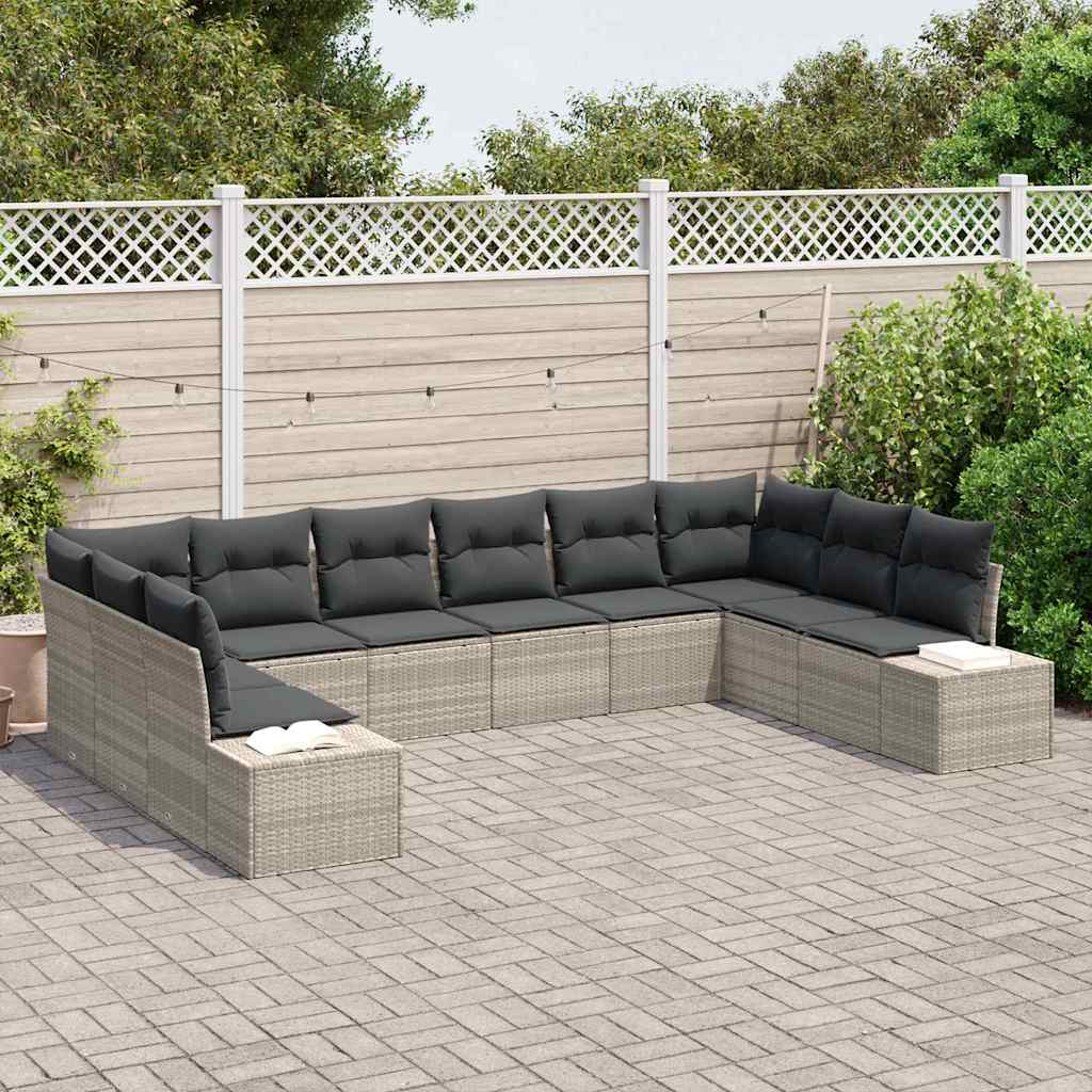 Havesofa Sæt med pude 10 pcs Lysegrå Polyrattan