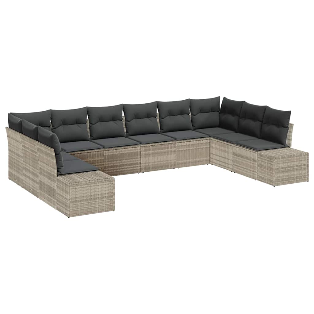 Havesofa Sæt med pude 10 pcs Lysegrå Polyrattan