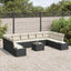 Havesofa Sæt med pude 10 pcs Sort og Cream Polyrattan