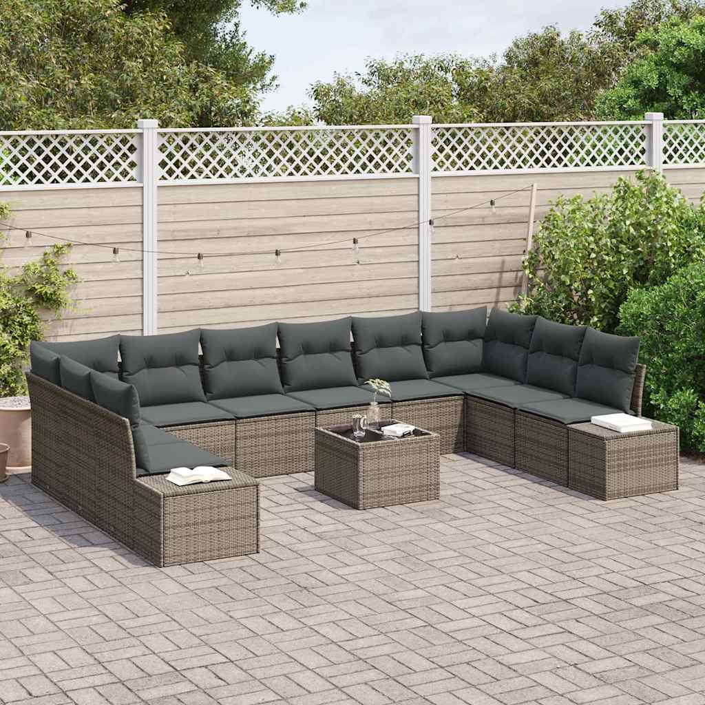Havesofa Sæt med pude 10 pcs Grå Polyrattan