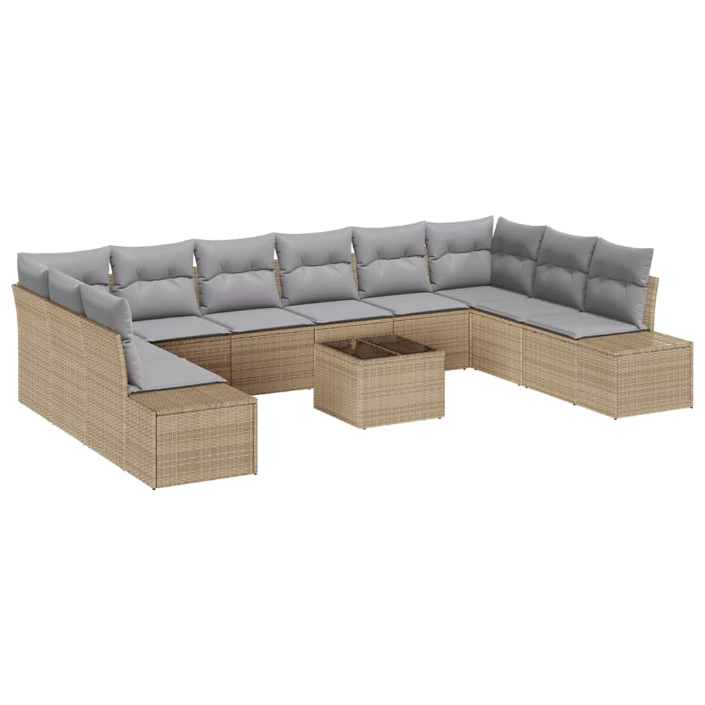 Havesofa Sæt med pude 10 pcs Beige og lys grå Polyrattan
