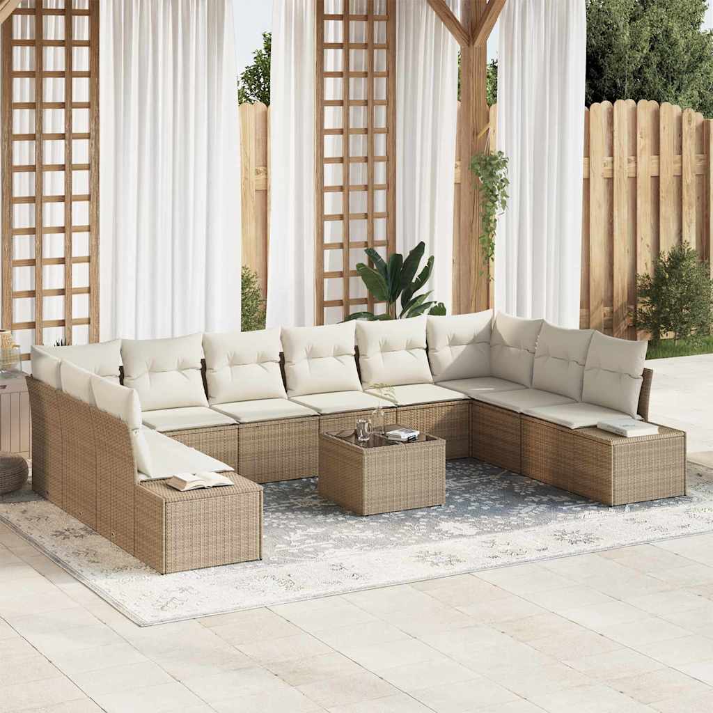 Havesofa Sæt med pude 10 pcs Beige og creme Polyrattan