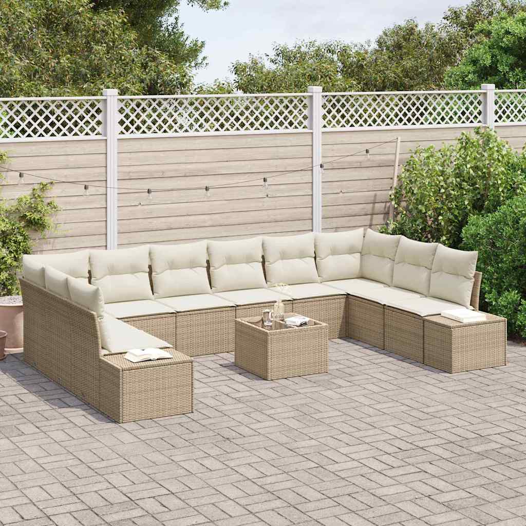 Havesofa Sæt med pude 10 pcs Beige og creme Polyrattan