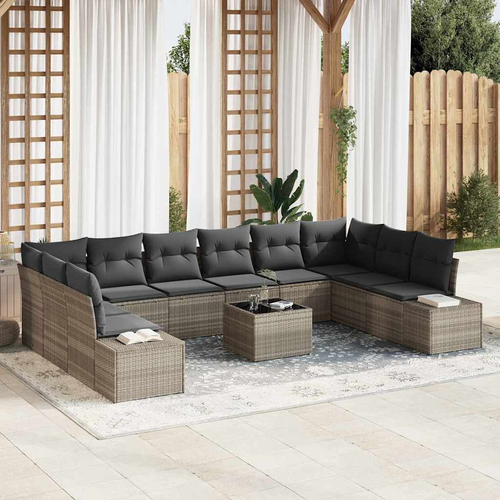 Havesofa Sæt med pude 10 pcs Lysegrå Polyrattan