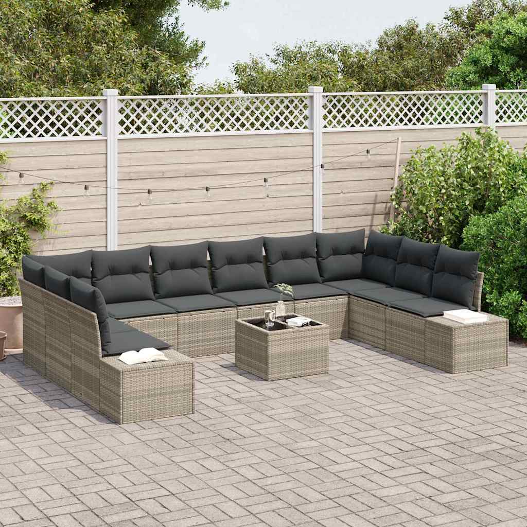 Havesofa Sæt med pude 10 pcs Lysegrå Polyrattan