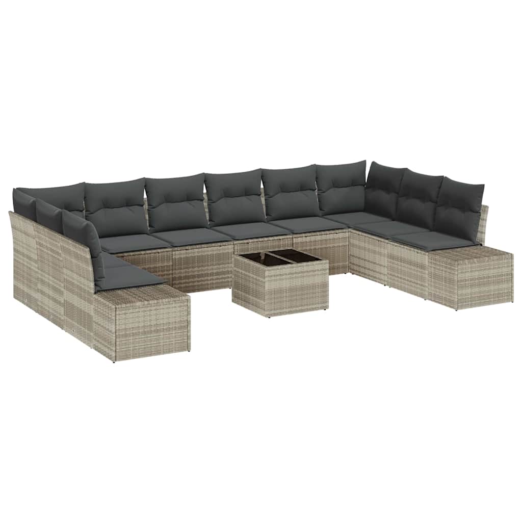 Havesofa Sæt med pude 10 pcs Lysegrå Polyrattan