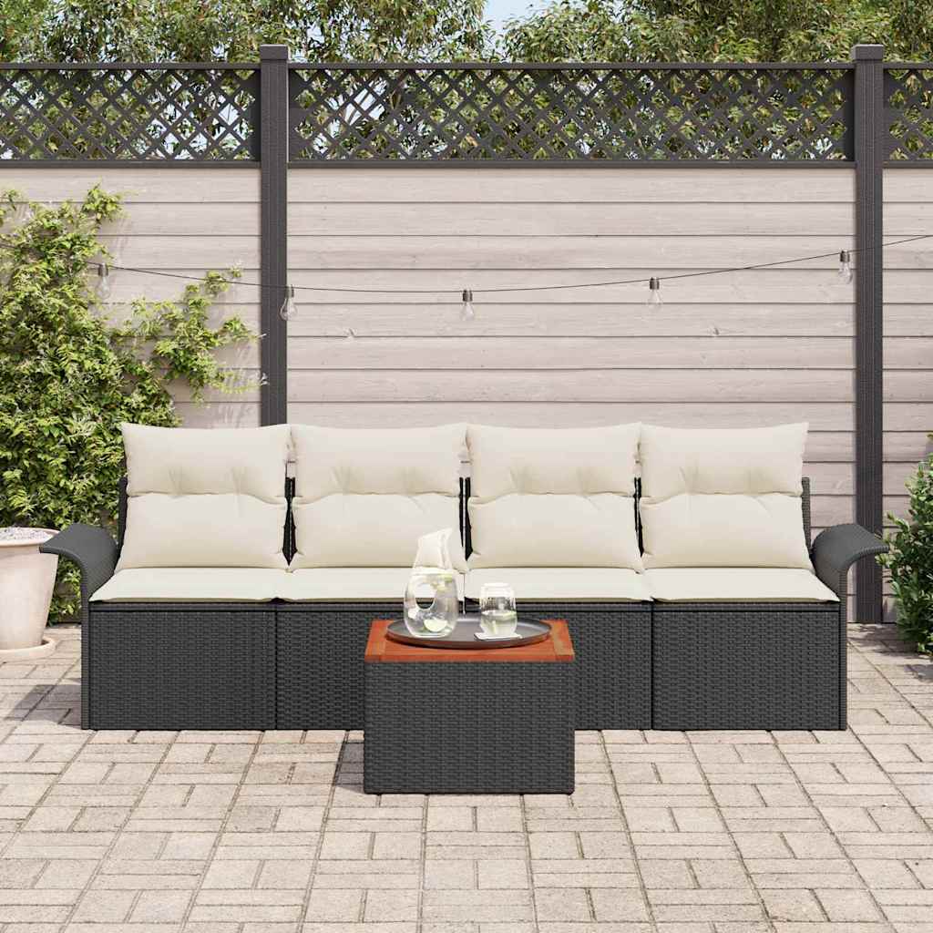 Havesofa Sæt med opbevaring 5 pcs Sort og Cream polyrattan
