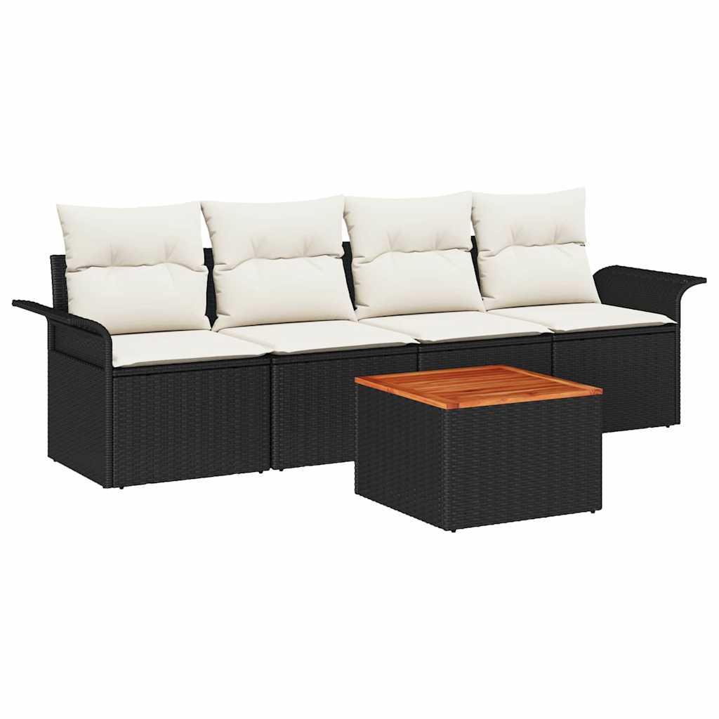 Havesofa Sæt med opbevaring 5 pcs Sort og Cream polyrattan