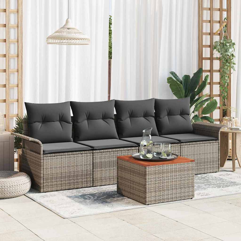 Havesofa Sæt med opbevaring 5 pcs Grå polyrattan