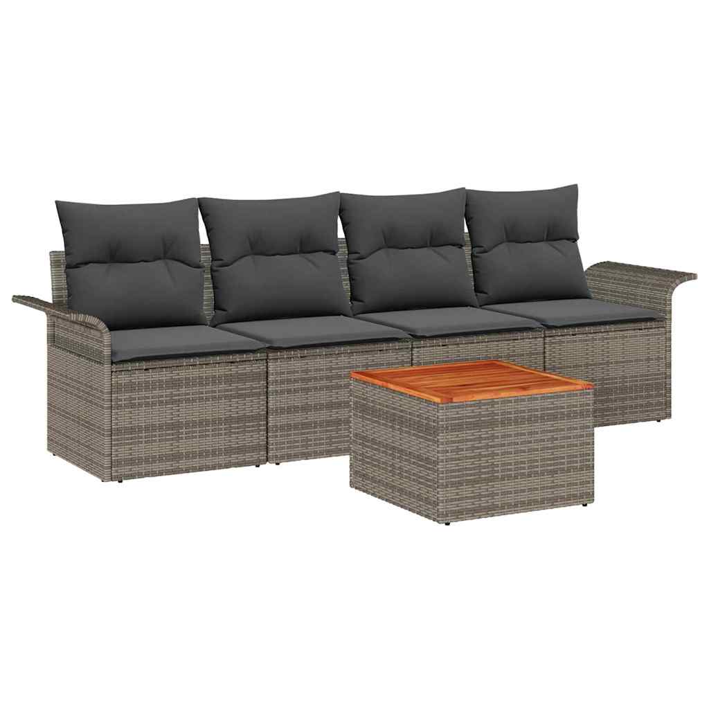Havesofa Sæt med opbevaring 5 pcs Grå polyrattan