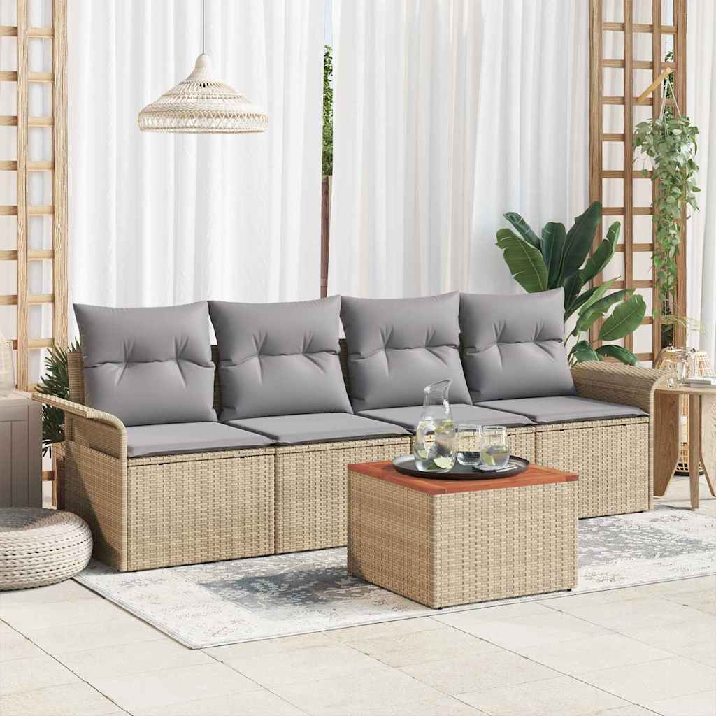 Havesofa Sæt med opbevaring 5 pcs Beige og lys grå polyrattan