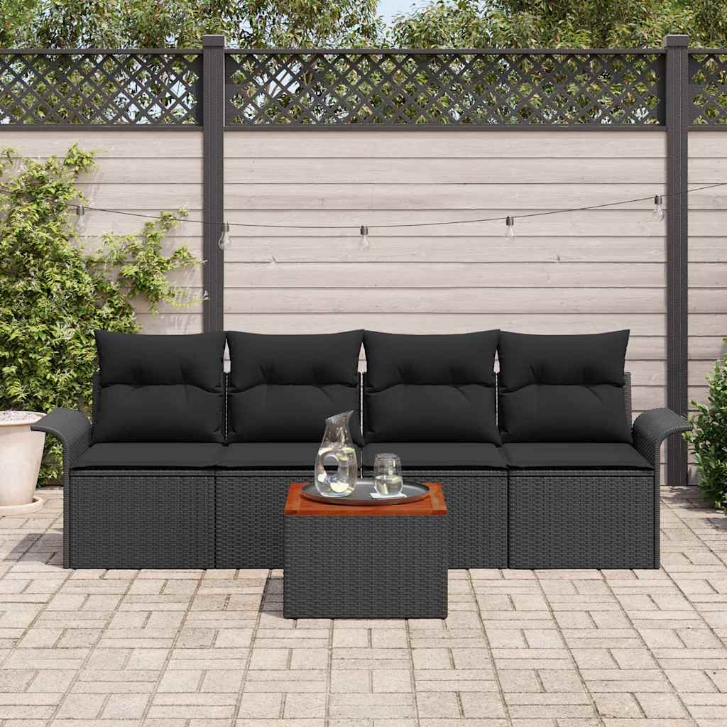 Havesofa Sæt med opbevaring 5 pcs Sort polyrattan