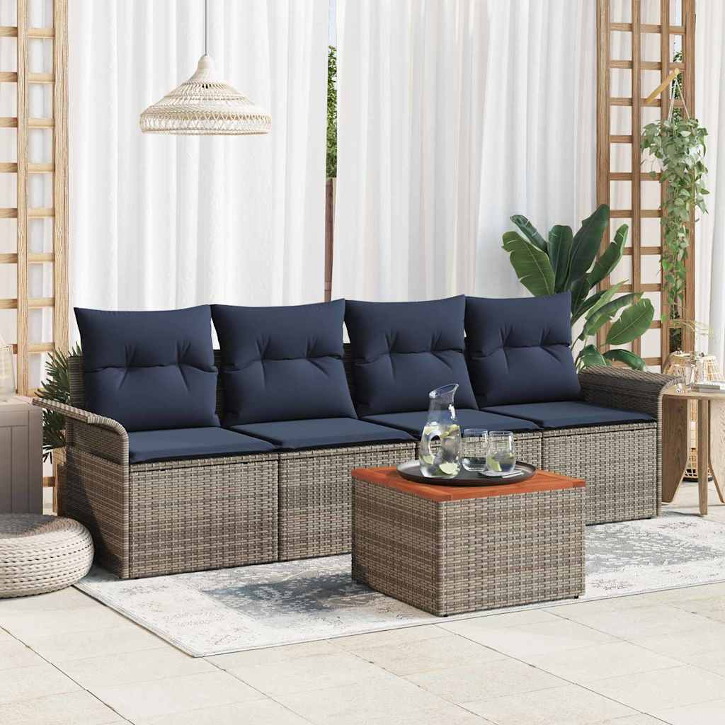 Havesofa Sæt med opbevaring 5 pcs Grå og Marineblå polyrattan
