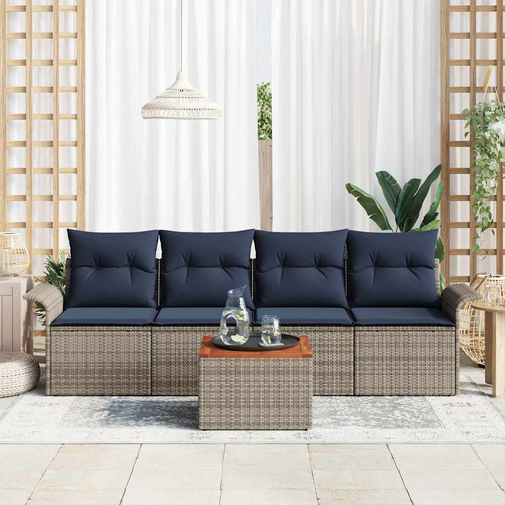 Havesofa Sæt med opbevaring 5 pcs Grå og Marineblå polyrattan