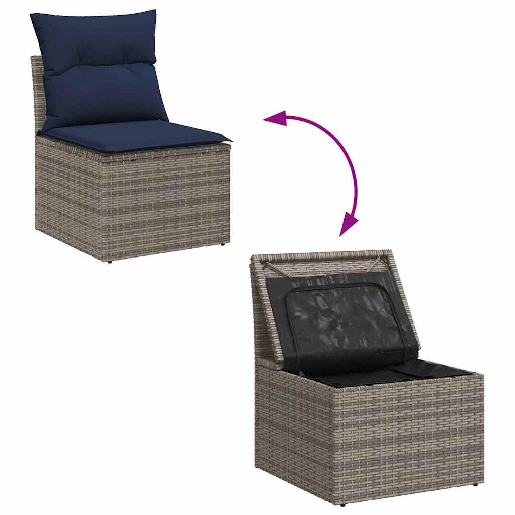 Havesofa Sæt med opbevaring 5 pcs Grå og Marineblå polyrattan