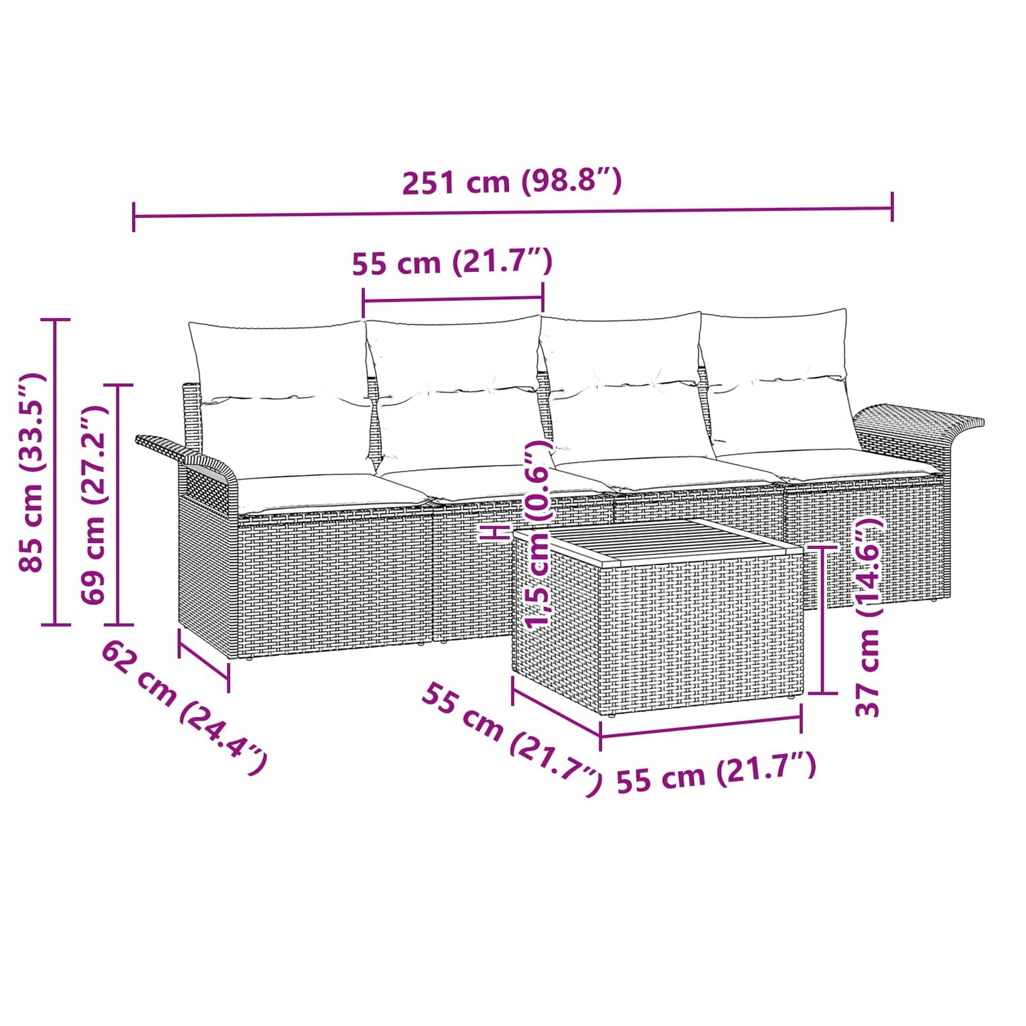 Havesofa Sæt med opbevaring 5 pcs Grå og Marineblå polyrattan